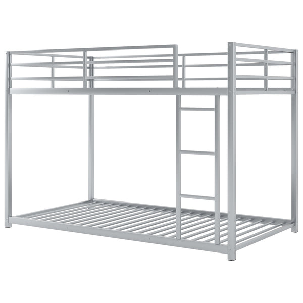 English Elm Twin Over Twin Metal Bunk Bed Low Profile with Full Guardrail Ladder Quiet Steel Frame Sturdy Support Silver MF285535AAN