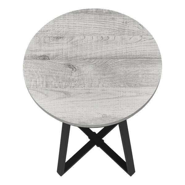 English Elm Accent Table - Modern Grey Laminate Round End Table With Black Metal Base For Stylish Spaces B2710P218976