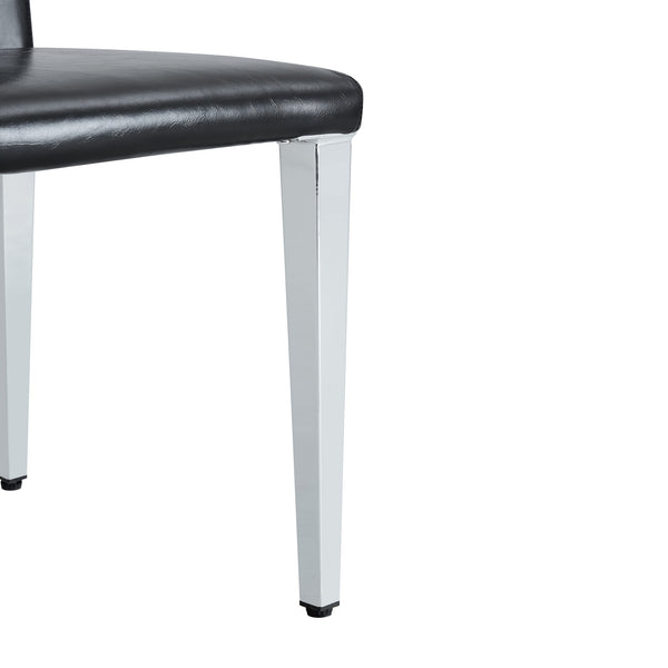 English Elm Four PU dining chairs with sleek silver metal legs, ergonomic PU seats, anti-slip feet, easy assembly, modern minimalist style Black+Silver W1151P269018
