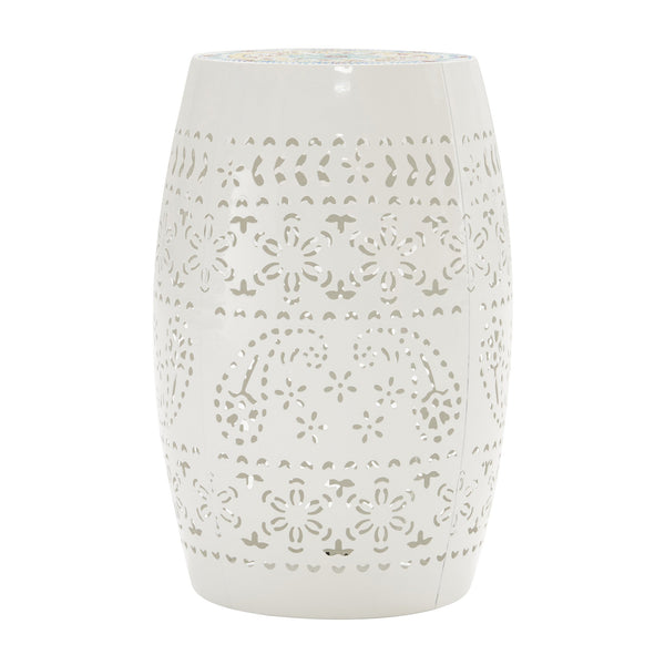 English Elm Christopher Knight Home® - LILAC Mosaic Side Table with Roman Ceramic Tile Top and Rust-Resistant Iron Frame for Indoors Outdoors White N770P182369W