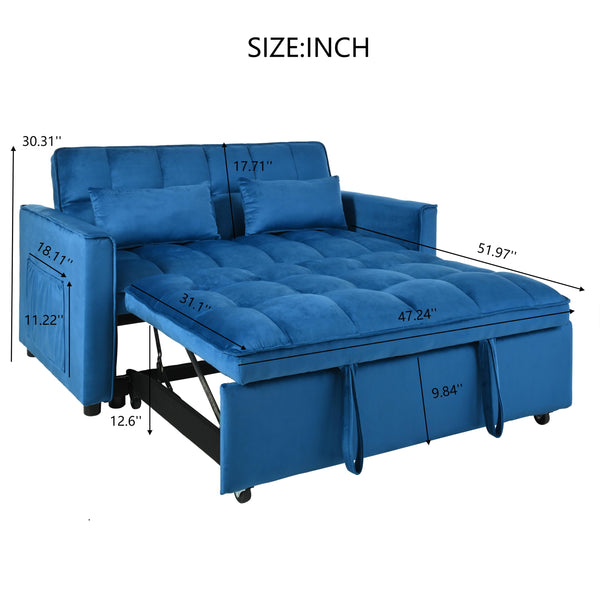 English Elm Convertible Sofa Bed with Sturdy Legs & Smooth Wheels, 3-in-1 Reclining Pull-Out Sleeper for Home Comfort Blue W2941P243744