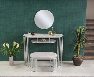 English Elm Garry Oval Fabric Ottoman with Chrome Legs — Plush Upholstery, Compact Modern Seat for Living Spaces Beige B029P333530