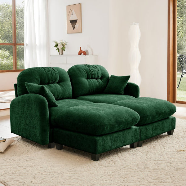 English Elm Cloud Sectional Sofa - Luxurious Green Chenille With Tufted Backrest & Modular Design For Any Space W714S01396