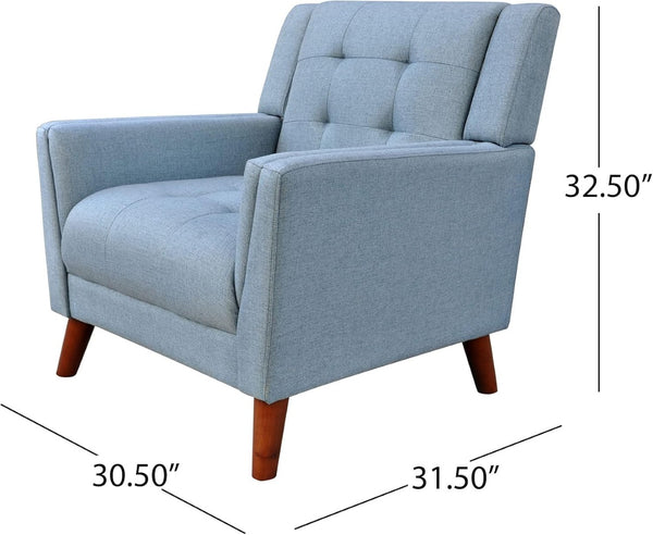 English Elm Mid-century Waffle Tufted Club Chair Solid Wood Splayed Legs Reading Lounge Accent Blue N776P379535B