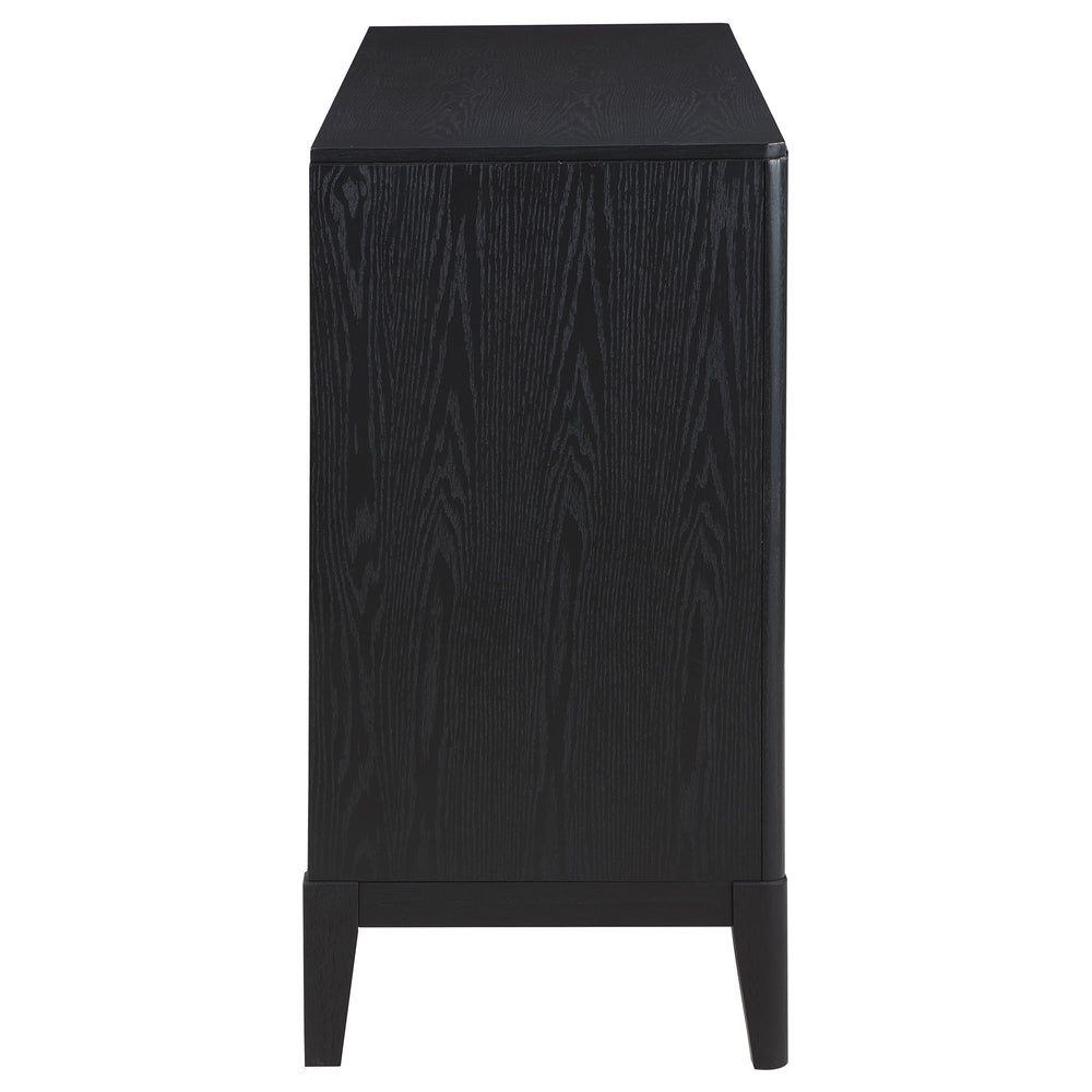 English Elm Mason Luxurious Black 2-Drawer Sideboard with Deep Red Faux Leather Accents, Tufted Detail, Sleek Wood Finish B062P354072