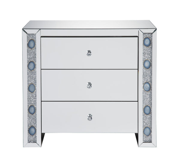 English Elm Sonia Mirrored Console Cabinet with Faux Agate Inlay and Crystal Knob Hardware B2726P446684