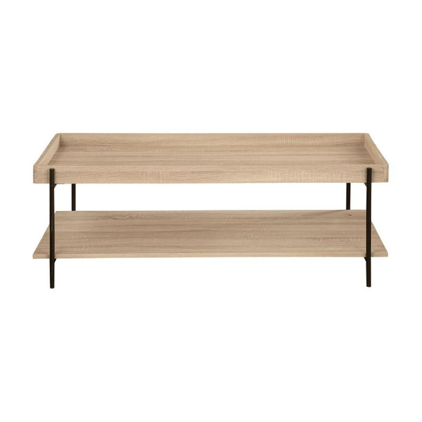 English Elm Rectangular Farmhouse-Style Coffee Table With Storage Shelf, Light Brown Wood & Metal Frame Design B016P379417-GIGA