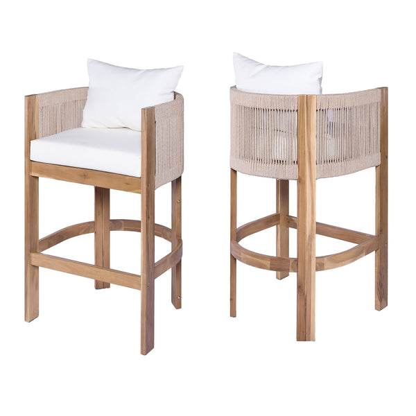 English Elm Christopher Knight Home® - Matera Teak & Beige Barstool Set of 2 – Acacia Wood, Rope Cording, Wraparound Back for Outdoor/Indoor seating N775P255942T