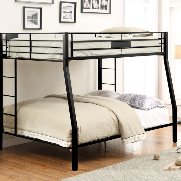 English Elm Sandy Metal Bunk Bed with XL Full Top, Built-In Side Ladder, Full Guard Rail, Sandy Black Finish Durable B062S00523