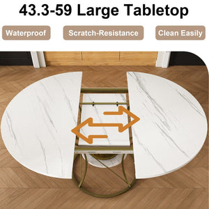 English Elm 43 Inch Expandable Round Dining Table Walnut Veneer Seats Six with Metal Storage Shelf Walnut+Gold W2700P411581