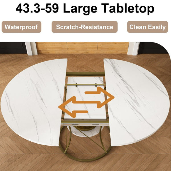 English Elm 43 Inch Expandable Round Dining Table Walnut Veneer Seats Six with Metal Storage Shelf Walnut+Gold W2700P411581