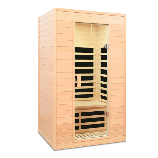 English Elm Hemlock Wood Two Person Far Infrared Indoor Sauna with Bluetooth and Led Lighting W632S00016