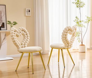 English Elm Unique Heart Shaped Bubble Tufted Velvet Accent Chair Glam Metal Frame Vanity Seat Beige,Gold W3875P446139