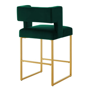 English Elm Modern Velvet Counter Stools Set of Two with Gold Iron Frame and Square Open Back Emerald W2186P171942