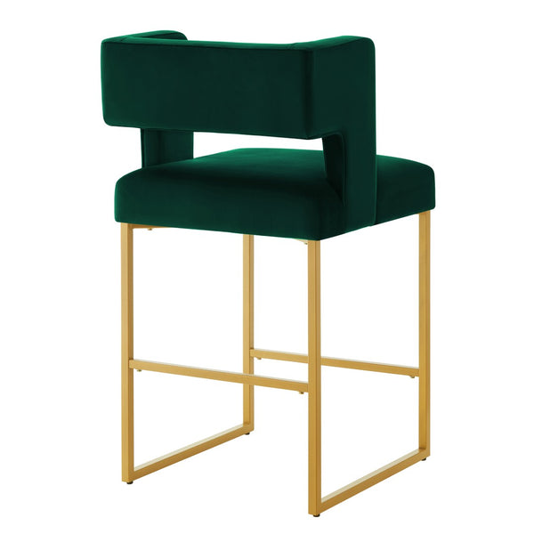 English Elm Modern Velvet Counter Stools Set of Two with Gold Iron Frame and Square Open Back Emerald W2186P171942