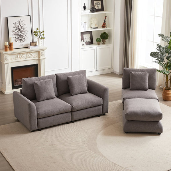English Elm MH102.2 Modular 102.2" L-Shaped Sectional Sofa with Ottoman, 3 Cushions & Pillows, Upholstered Comfort Grey W1193S00138