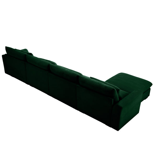 English Elm Large L Shape Sectional Corduroy Sofa with Deep Seats, Storage Ottoman, Ergonomic Support, Modular Comfort for Living Room Green W714S00673