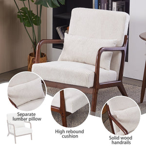 English Elm Mid-Century Beige Accent Chair Upholstered Armchair with Pillow, Solid Wood Frame, Ergonomic Comfort W2989P295373