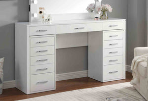 English Elm Glam Elegant Vanity Set with LED Mirror, Plush Stool, Ample Storage, Felt-Lined Drawers, Chic Finish White 68 L x 22 W x 11 H B2741S00686