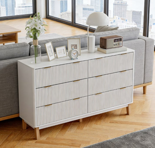 English Elm Closet Six Drawer Double Dresser with Fluted Fronts Gold Pulls and Rubberwood Legs T3971P431269