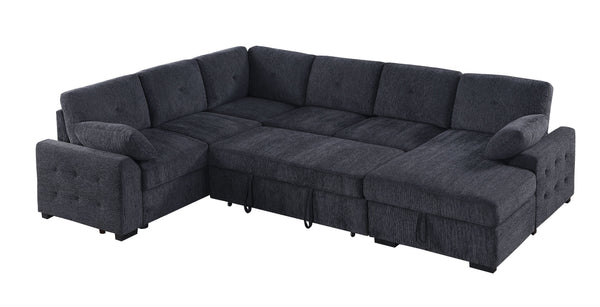 English Elm Nyhan Upholstered Corner Sectional with Pull-Out Loveseat and Storage Chaise, Chenille Elegance Dark Gray B102S00078
