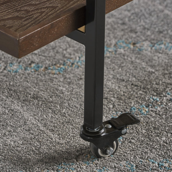 English Elm Christopher Knight Home® - BAR CART Modern Industrial Wood Look Bar Cart with Locking Casters, Two Lipped Shelves & Bottle Holders Walnut 60997.00DWNT