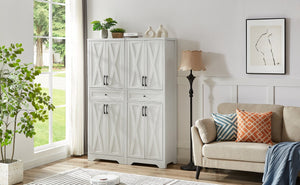 English Elm 68"high multifunctional sideboard with tempered glass accents, large-capacity storage, anti-dump safety and sleek modern design for living room, office, bedroom White W1162P205097