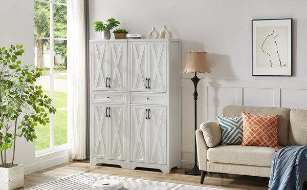 English Elm 68"high multifunctional sideboard with tempered glass accents, large-capacity storage, anti-dump safety and sleek modern design for living room, office, bedroom White W1162P205097