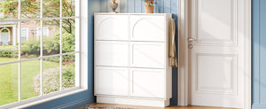 English Elm Modern Narrow Tipping Shoe Cabinet with 6 Flip Drawers, Slim 9.45" Space-Saving Cream Organizer with Hooks and Adjustable Shelves for Entryway (Fits 12–24 Pairs) White N721P288699K