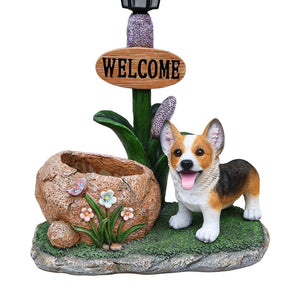 English Elm Labrador Solar Garden Statue with Led Glow and Built-in Succulent Planter Basin W5398P464251