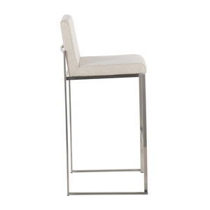 English Elm Fuji High Back Barstools - Set Of 2 In Stainless Steel & Beige Fabric For Modern Comfort & Style B202P222190