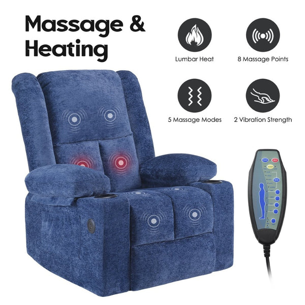 English Elm Power Lift Recliner Chair With Massage, Heat, Usb Ports & Cup Holders - Ideal For Seniors' Comfort! T3623P380499-GIGA