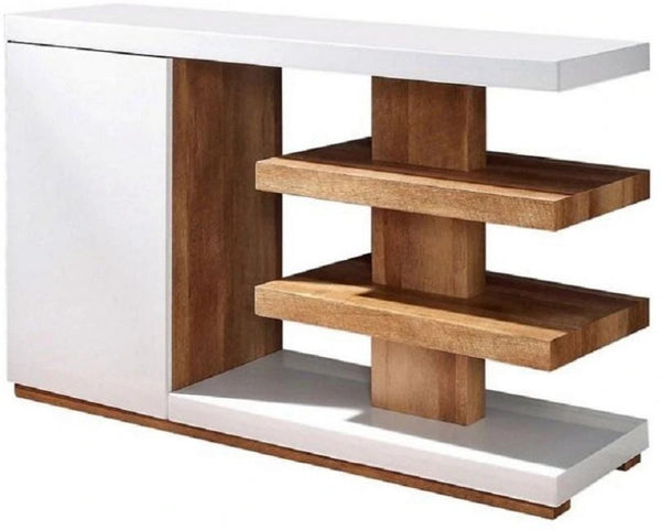 English Elm Modern Sculpted Sofa Table with Two-Tone Finish, Open Shelves for Display and Minimalist Storage Elegance Natural,White 53 L x 23 W x 11 H B2741P357608