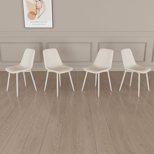 English Elm A modern linen padded dining chair set of 4 with ergonomic high back, sturdy white metal legs, comfy seats Beige W2189P190473