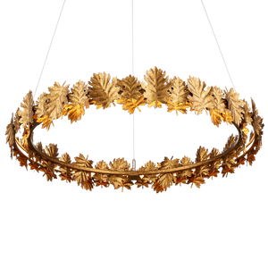 English Oak Chandelier - Nature-Inspired Gold Leaf Design with Adjustable LED Lighting for Elegance
