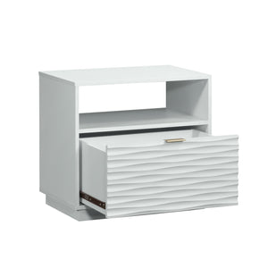 English Elm Night Stand - Sleek White Finish With Ribbed Drawer, Compact Storage Solution For Modern Spaces B356P402787