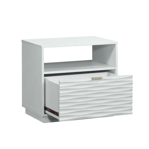 English Elm Night Stand - Sleek White Finish With Ribbed Drawer, Compact Storage Solution For Modern Spaces B356P402787