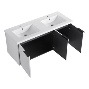 English Elm 48" Modern Wall-Mounted Bathroom Vanity With Resin Double Sink & Soft-Close Doors For Stylish Storage P2 W999S00352-GIGA