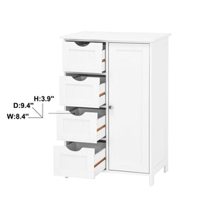 English Elm White Floor Cabinet with Four Slatted Drawers and Adjustable Shelf for Bathroom Storage W40914883