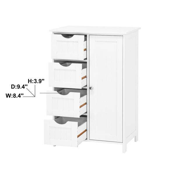 English Elm White Floor Cabinet with Four Slatted Drawers and Adjustable Shelf for Bathroom Storage W40914883