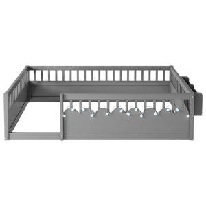 English Elm Full Montessori floor bed offering high rails, built-in light and shelf for safe independent sleep and storage Grey 79.13 L x 13 W x 6.3 H W2593P333796