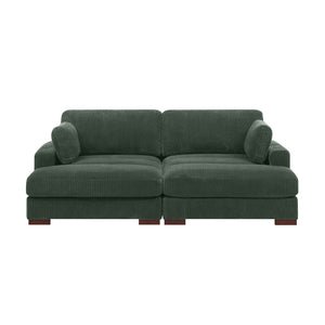 English Elm Large Corduroy Chaise Loveseat with Extended Leg Support for Relaxed Living Rooms Dark Green B2748S00007
