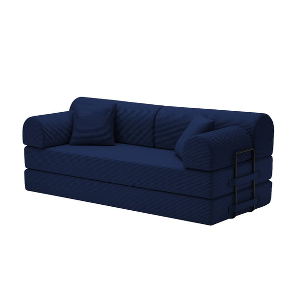 English Elm Convertible Corduroy Floor Sofa Folds Flat as Sleeper Daybed for Studio Living Blue W5532P438821
