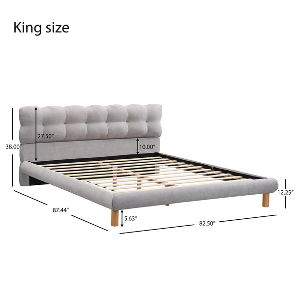 English Elm Christopher Knight Home® - King Chenille Upholstered Platform Bed Frame with Cookie Headboard, Grey, 12 Slats, Durable Support N769P228499K