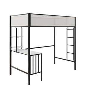 English Elm Axel Twin Loft Bed with Desk, Shelves & Mesh Guardrails — Space-Saving Metal Frame for Kids Teens Dorms B2733P358857