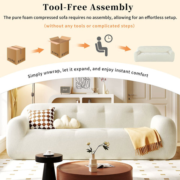 English Elm U_Style 85.8" Chenille 3-Seater Sofa with Tufted Cushions, Pocket Springs, Plush Sponge Comfort, 900lb Capacity Beige N711P281401A