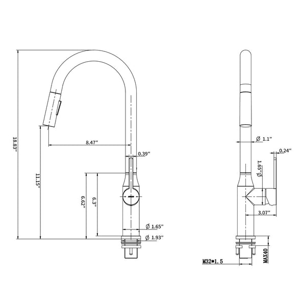 English Elm Bothwa Pull Down Kitchen Faucet with Stainless Steel Spout and Ceramic Cartridge Control Brushed Nickel B2724P262919