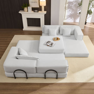 English Elm Oversized Corduroy Modular Sectional Sofa Low Profile Floor Lounge with Six Pillows W1885S00040