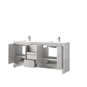 English Elm White Double Bath Vanity With Cultured Marble Top & Chrome Faucet - Elegant Storage Solution! B2731P259529-GIGA