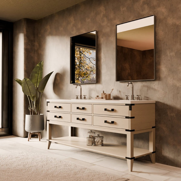 English Elm White Oak Double Bath Vanity With White Quartz Top, Faucet Set & Ample Storage - 72" W X 22" D B2731P260326-GIGA